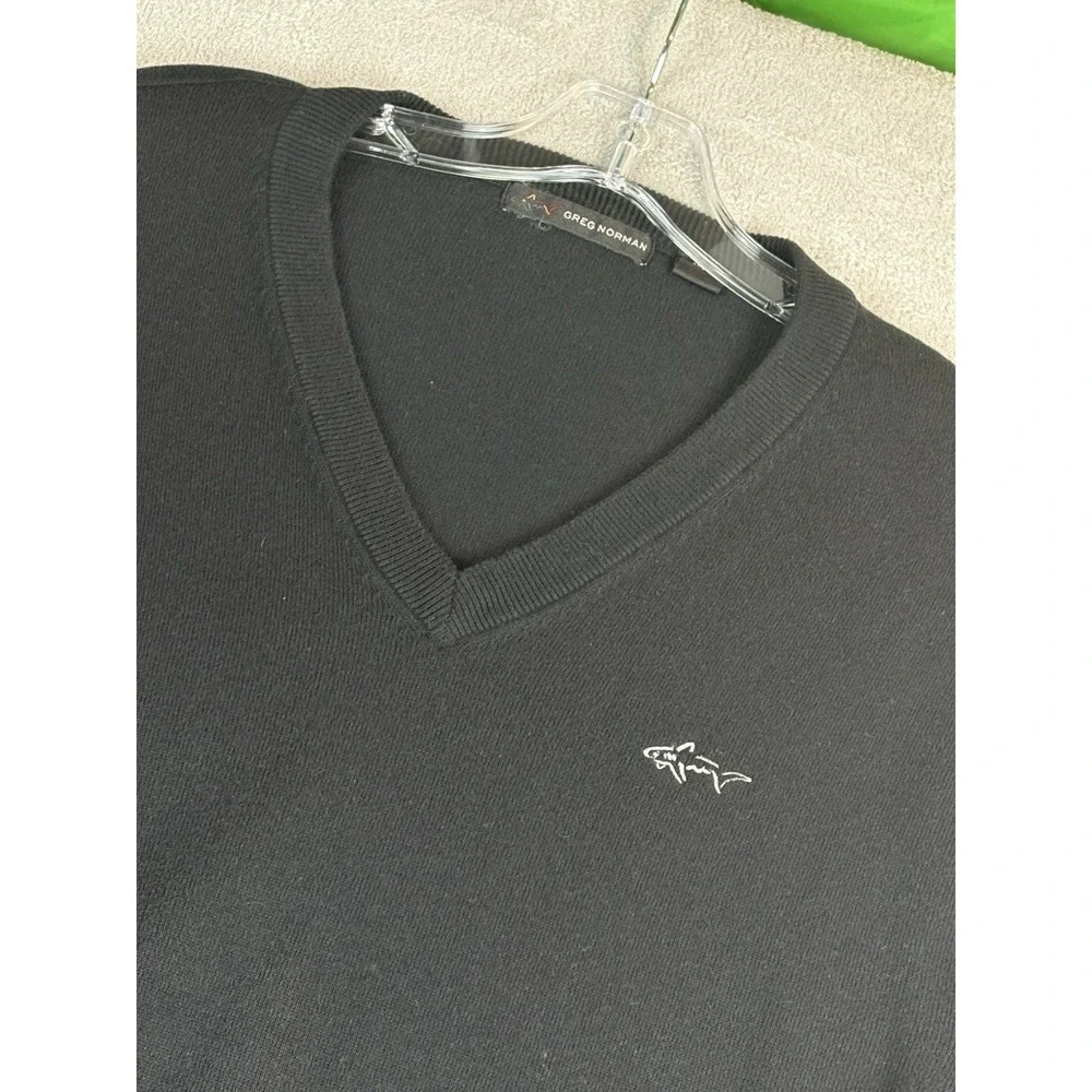 GREG NORMAN Sweater size‎ XL Black With Shark Logo - V-neck Golf